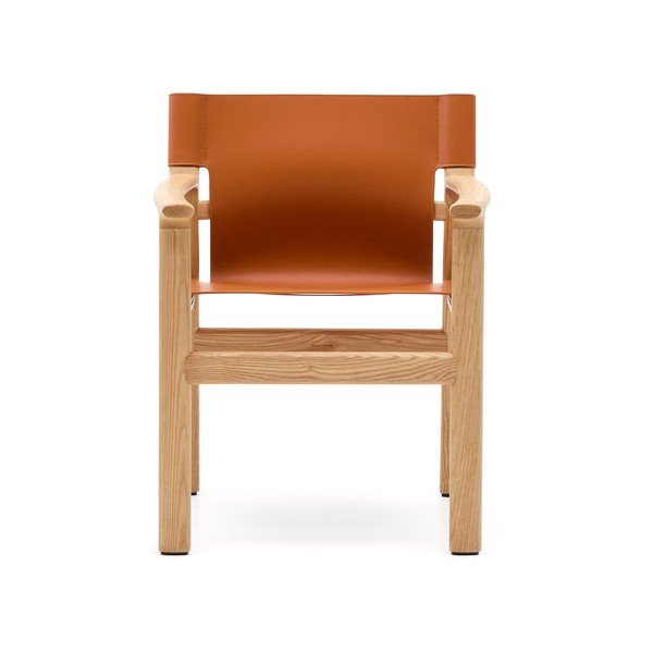 Konjakbrūns oša masīvkoka pusdienu krēsls ar roku balstiem Jan – Kave Home-image-2