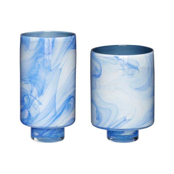 Zilas stikla rokām darinātas vāzes (2 gab.) (augstums 25 cm) Cloud – Hübsch