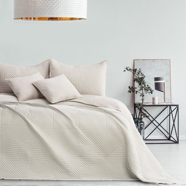 Krēmkrāsas mikrošķiedras stepēts gultas pārklājs 220x240 cm Softa – Restilo-image-1