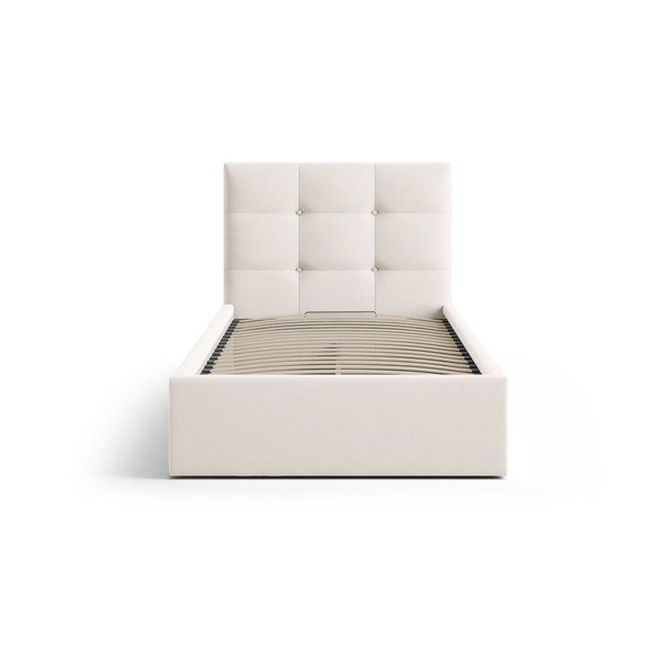 Krēmkrāsas polsterēta vienvietīga gulta ar veļas kasti un redelēm 90x200 cm Phaedra – Micadoni -image-3