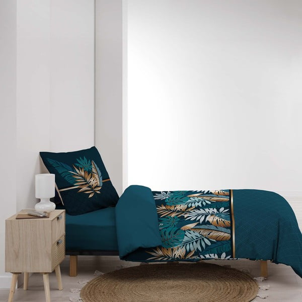 Zaļganzila vienguļamā kokvilnas gultas veļa 140x200 cm Alianor – douceur d'intérieur-image-4