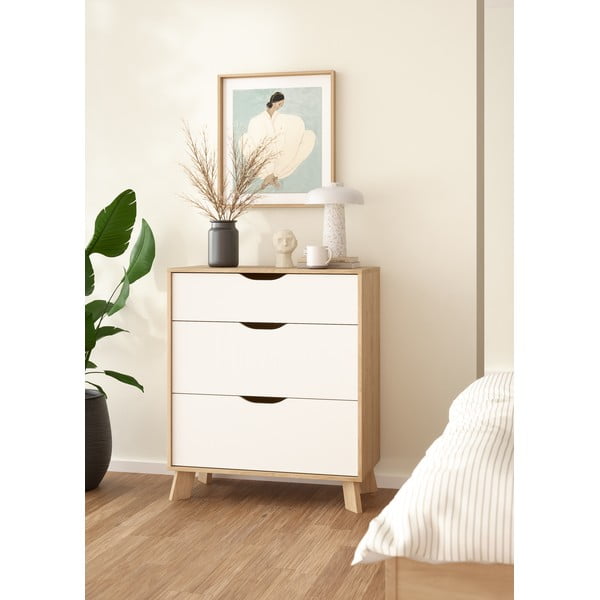 Balta/dabīga toņa kumode ar ozolkoka imitāciju 79x92x40 cm Ikast – Tvilum-image-3