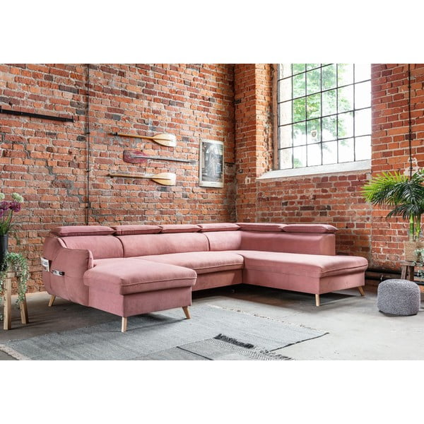 Gaiši rozā samta salokāms stūra dīvāns (ar labo stūri/U veida) Sweet Harmony – Miuform-image-4