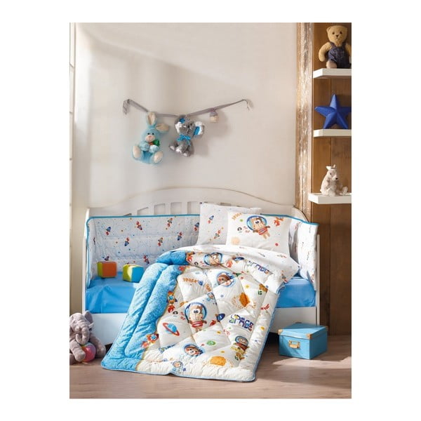Kokvilnas bērnu gultasveļas komplekts Uzay Oyunu Blue, 100 x 170 cm