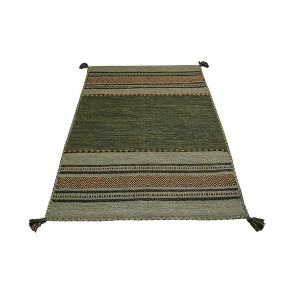 Zaļš/brūns kokvilnas paklājs Webtappeti Antique Kilim, 70 x 140 cm