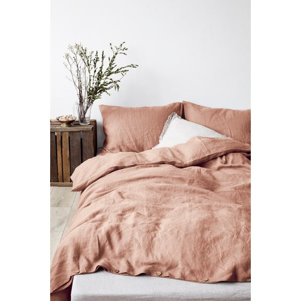 Terakotas brūns lina segas pārvalks Linen Tales, 140 x 220 cm-image-1