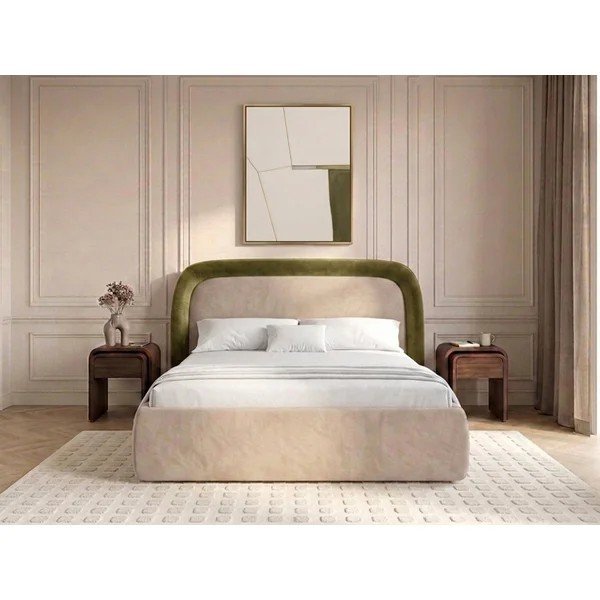 Zaļa polsterēta divvietīga gulta ar veļas kasti ar redelēm 160x200 cm Sam – Bobochic Paris-image-1