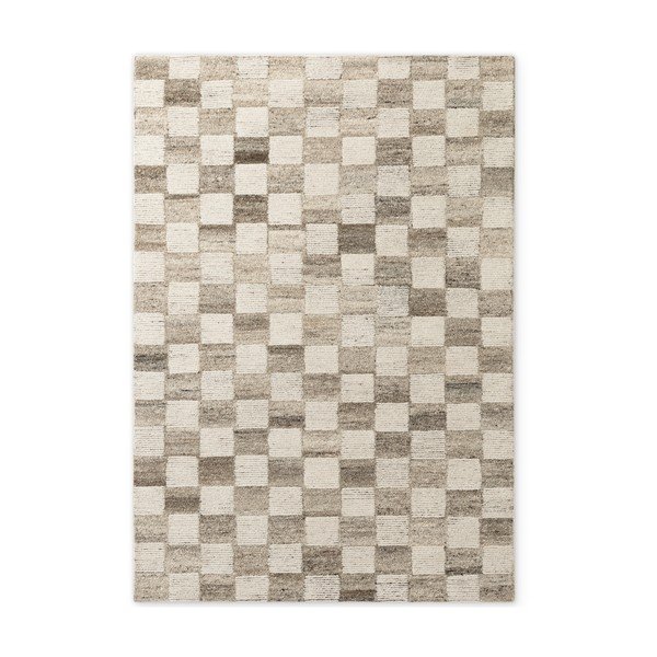 Krēmkrāsas ar rokām darināts vilnas paklājs 80x150 cm Boho 1.0 Quadra – Vikosa