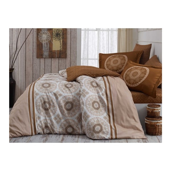 Bēšas krāsas kokvilnas satīna divvietīga gultas pārklājs Silvana, 200 x 220 cm
