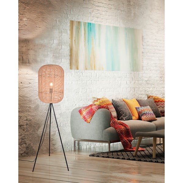Bēša stāvlampa ar auduma/pītu abažūru (augstums 150 cm) Runa – Trio-image-1
