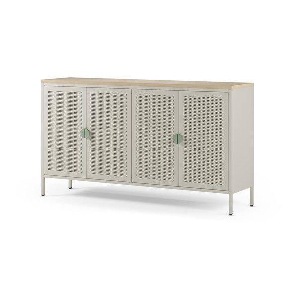 Krēmkrāsas/dabīga toņa metāla skapītis 160x90x40 cm Sayla – Marckeric-image-1