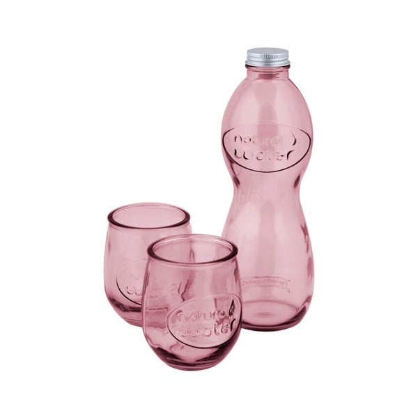 Rozā ūdens pudeles un 2 pārstrādāta stikla glāžu komplekts Ego Dekor Water