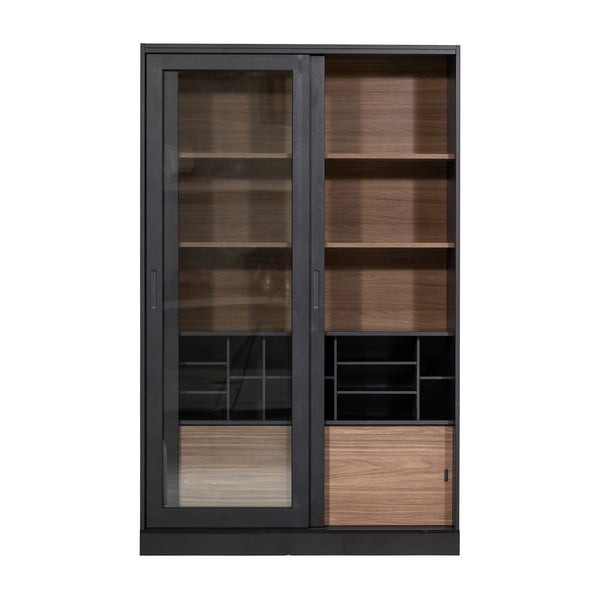 Melna/dabīga toņa priedes masīvkoka vitrīna ar bīdāmām durvīm 125x200 cm James – WOOOD-image-3
