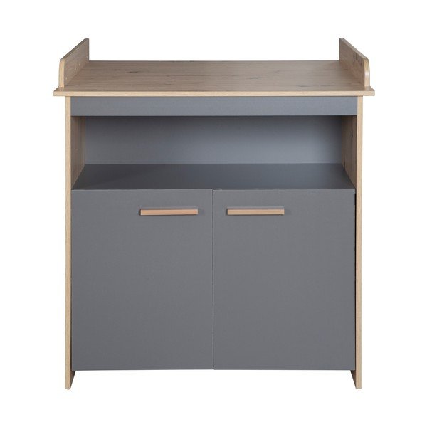Antracīta pelēka/dabīga toņa bērnu kumode ar ozolkoka imitāciju un pārtinamo galdiņu 88x98x75 cm Anna – Roba