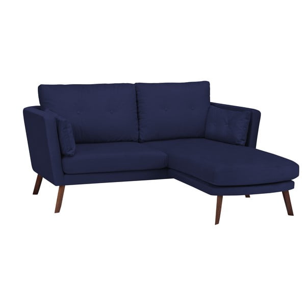 Tumši zils trīsvietīgs dīvāns Mazzini Sofas Elena ar atpūtas krēslu labajā stūrī