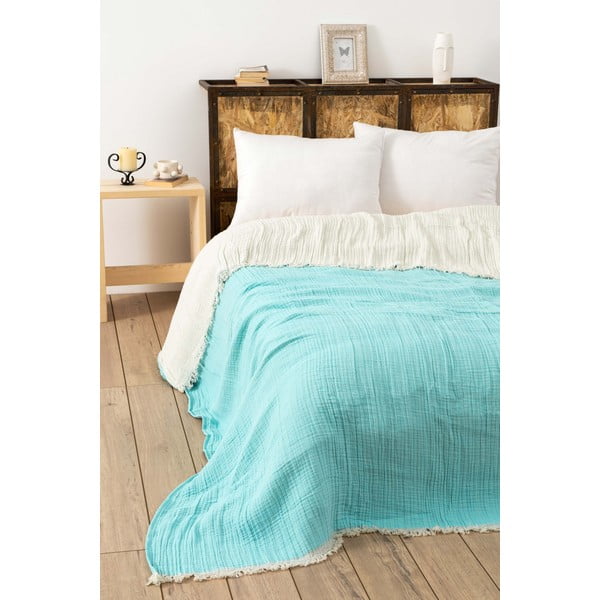 Tirkīzzils muslīna gultas pārklājs divguļamai gultai 230x250 cm – Mijolnir