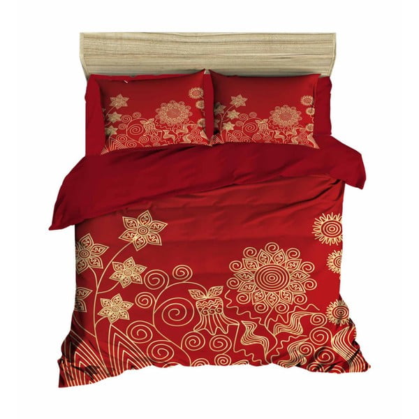 Gultas veļas un gultasveļas komplekts divguļamai gultai Ziedi Sarkans, 200 x 220 cm