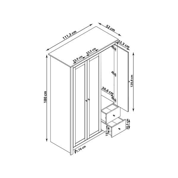 Pelēks/dabīga toņa drēbju skapis ar ozolkoka imitāciju 112x180 cm Emerald – Støraa-image-3