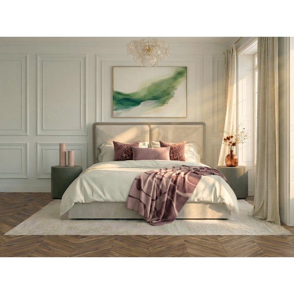 Bēša/pelēkbrūna polsterēta divvietīga gulta ar veļas kasti ar redelēm 180x200 cm Mara – Bobochic Paris-image-3