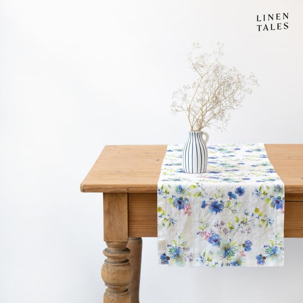 Lina galda celiņš 40x200 cm White Flowers – Linen Tales
