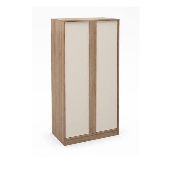Krēmkrāsas/dabīga toņa drēbju skapis ar ozolkoka imitāciju 90x180x53 cm Dennis – Marckeric-image-4