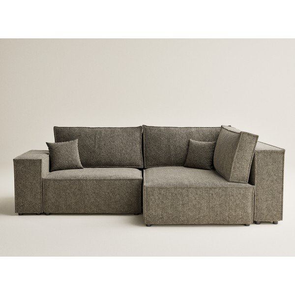 Brūns salokāms stūra dīvāns no šenila auduma ar uzglabāšanas vietu (ar labo stūri/L veida) Tonga – Maison de Rêve-image-2