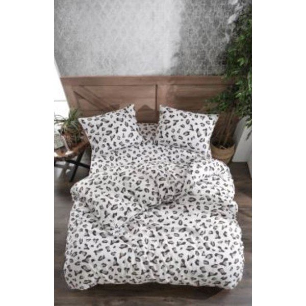 Balta/pelēka divguļamā gultas veļa no ranforce kokvilnas ar palagu 200x220 cm – Mila Home-image-1