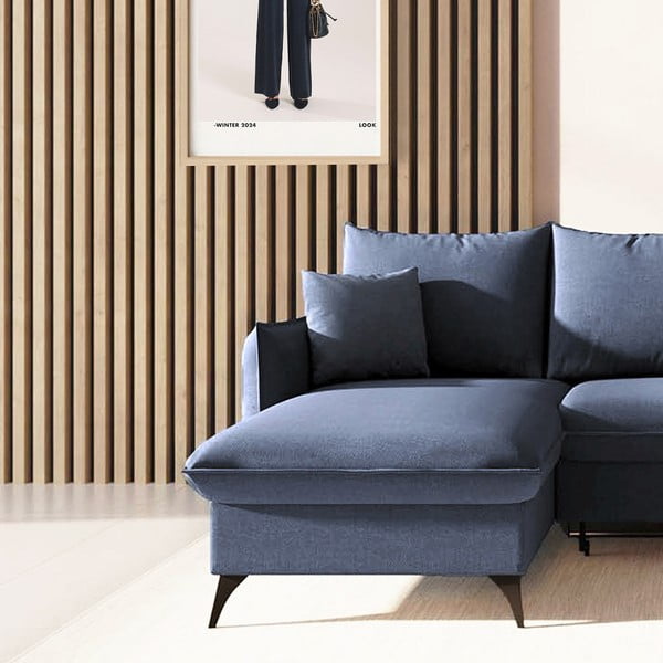 Zils salokāms stūra dīvāns ar uzglabāšanas vietu (ar kreiso stūri/ar zvilni) Brim – Rodier-image-4