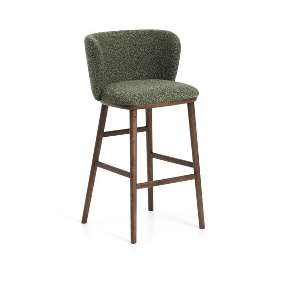 Tumši zaļš polsterēts bāra krēsls (sēdekļa augstums 75 cm) Ciselia – Kave Home