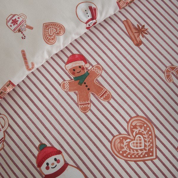 Dabīga toņa divguļamā gultas veļa 230x220 cm Christmas Gingerbread Stripe – Catherine Lansfield-image-4