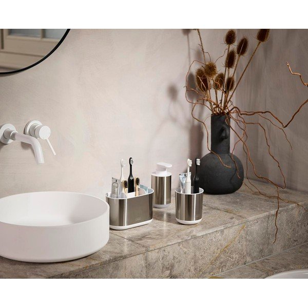 Sudraba krāsas nerūsējošā tērauda trauks zobu birstei Duo Steel – Joseph Joseph-image-1