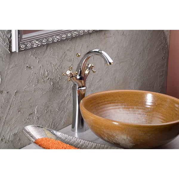 Spīdīgas sudraba krāsas/zelta krāsas stāvošs jaucējkrāns izlietnei Antea – Sapho-image-1