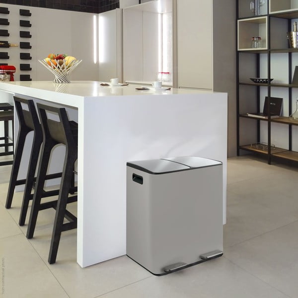 Pelēkbrūna atkritumu šķirošanas tērauda atkritumu tvertne ar pedāli 2x20 l   Aliya – Spirella-image-1