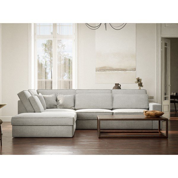 Gaiši pelēks stūra dīvāns no šenila auduma (ar kreiso stūri/L veida) Kirou – Maison de Rêve-image-4