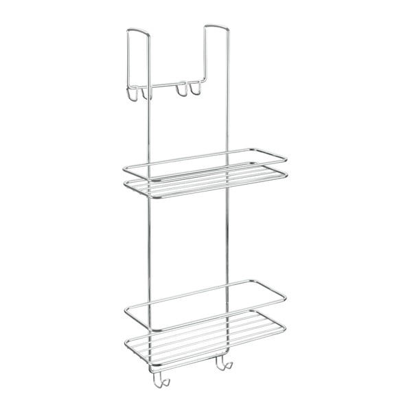 Spīdīgas sudraba krāsas tērauda piekarināms vannas istabas plaukts ar uzstādīšanu bez urbšanas Luxy – Metaltex