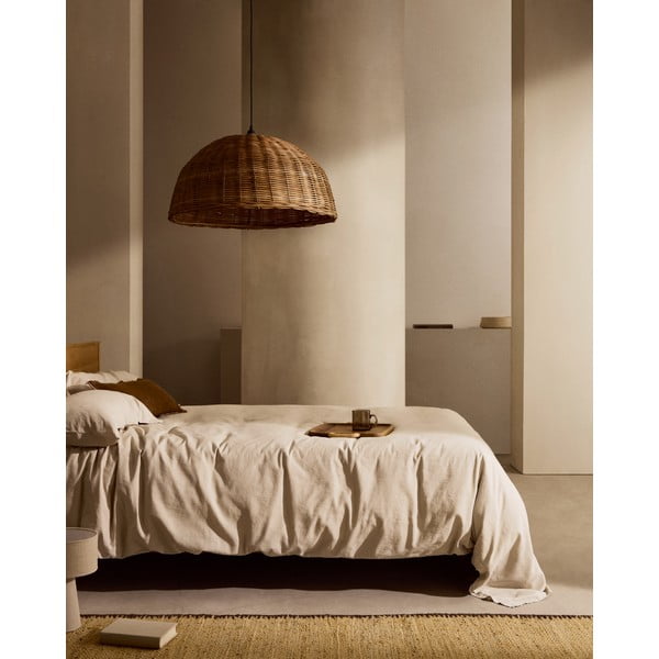 Pelēkbēša vienguļamā/īpaši gara gultas veļa no lina maisījuma 150x220 cm Simmel – Kave Home-image-3