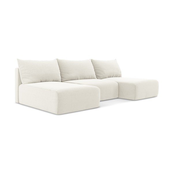 Krēmkrāsas samta salokāms (U veida) stūra dīvāns ar uzglabāšanas vietu Kalena – Makamii-image-2