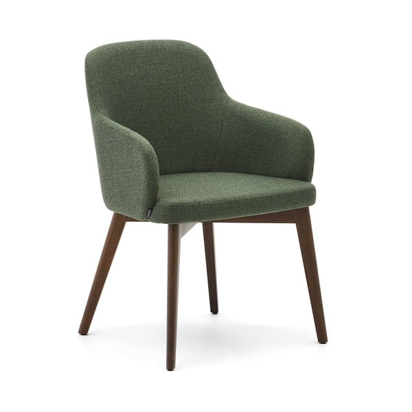 Tumši zaļš polsterēts ēdamistabas krēsls ar roku balstiem Nelida – Kave Home