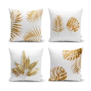 4 spilvendrānu komplekts Minimalist Cushion Covers Gold Leaves Modern, 45 x 45 cm
