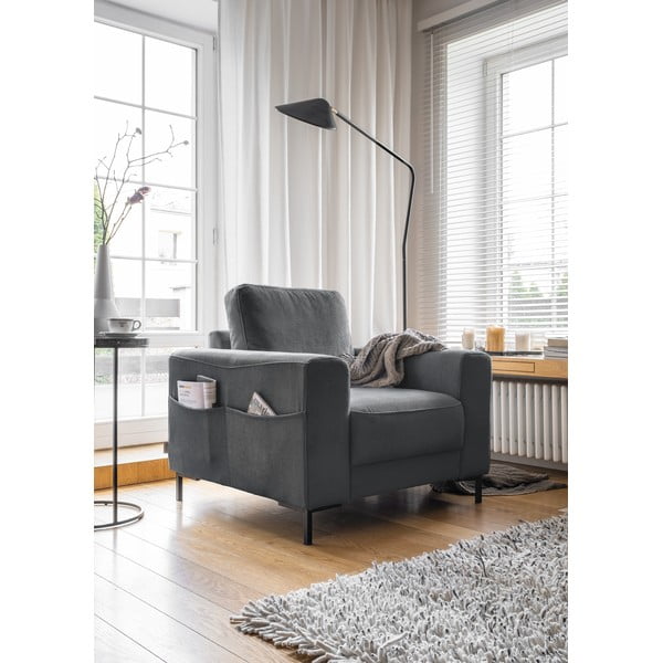 Tumši pelēks velveta atpūtas krēsls Lofty Lilly – Miuform-image-2