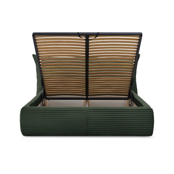 Tumši zaļa polsterēta divvietīga gulta ar veļas kasti un redelēm 160x200 cm Jade – Bobochic Paris-image-4