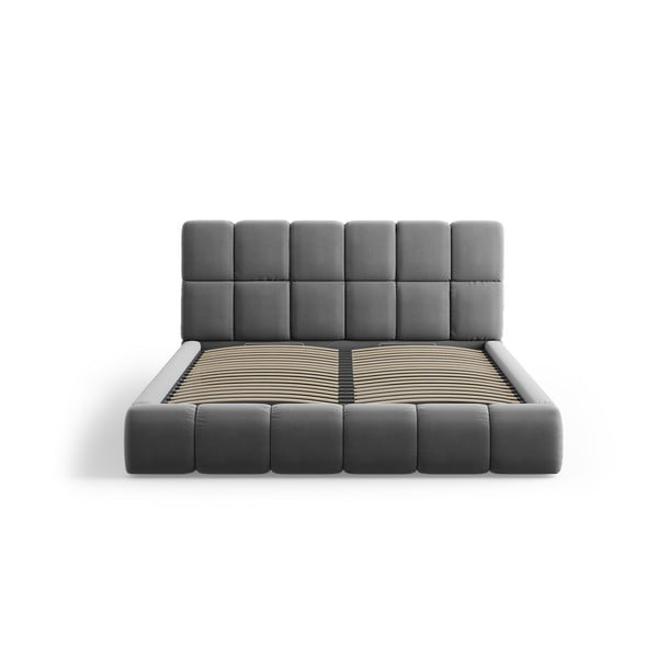 Pelēka samta polsterēta divvietīga gulta ar veļas kasti un redelēm 180x200 cm Bellis – Micadoni -image-3