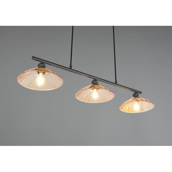 Melna/dzintara dzeltena metāla piekaramā lampa ar stikla abažūru Eluna – Reality-image-2