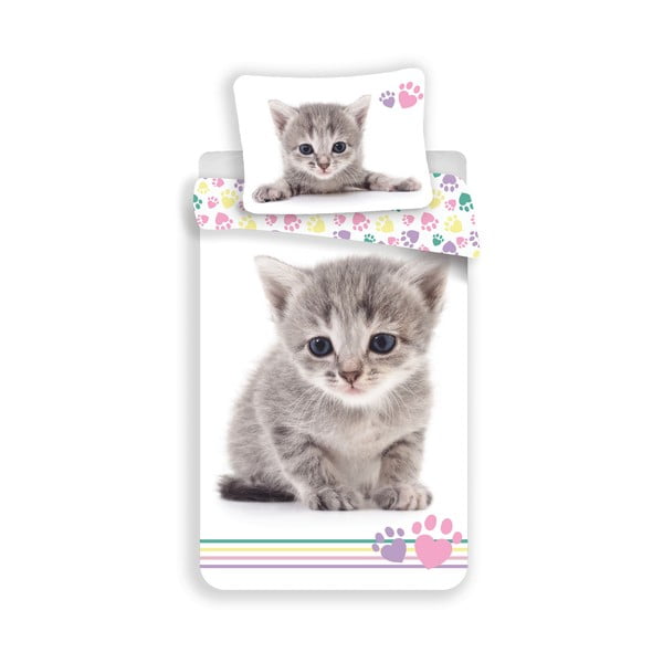 Balta vienguļamā kokvilnas bērnu gultas veļa 140x200 cm Kitten "Colour" – Jerry Fabrics