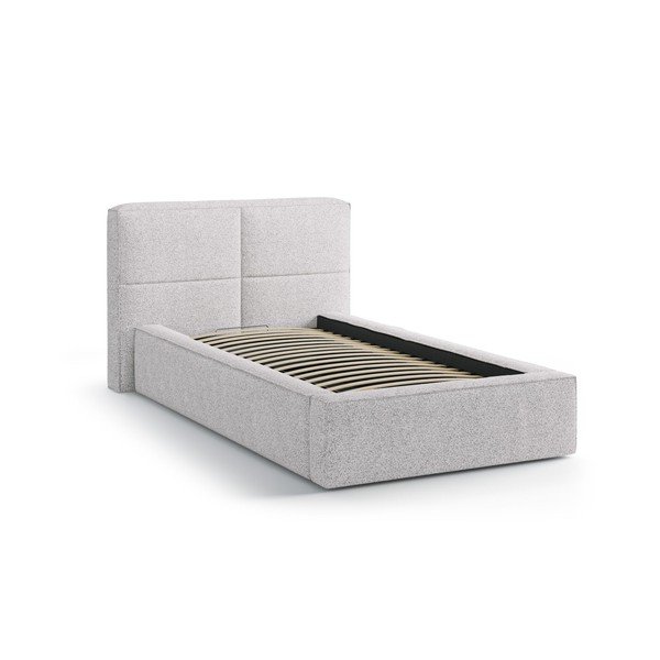 Gaiši pelēka polsterēta vienvietīga gulta ar veļas kasti un redelēm 90x200 cm Darren – Micadoni -image-2