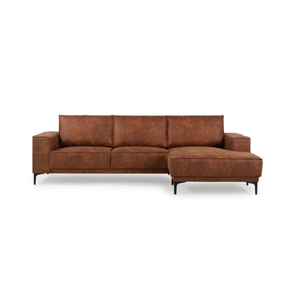 Konjakbrūns stūra dīvāns no ādas imitācijas (ar labo stūri) Copenhagen – Scandic