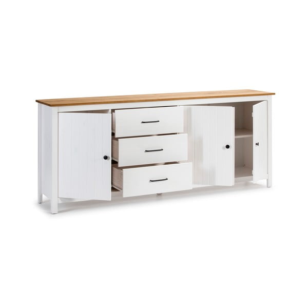 Balta priedes masīvkoka zema kumode 190x80 cm Miranda – Marckeric-image-4
