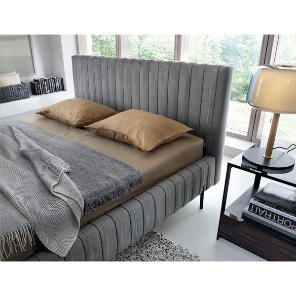 Pelēka polsterēta divvietīga gulta ar veļas kasti un ar redelēm 160x200 cm Plissa – ELTAP-image-3