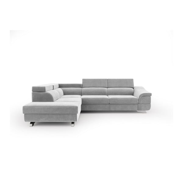 Windsor & Co Sofas Apollon gaiši pelēks stūra dīvāns ar samta polsterējumu, kreisais stūris