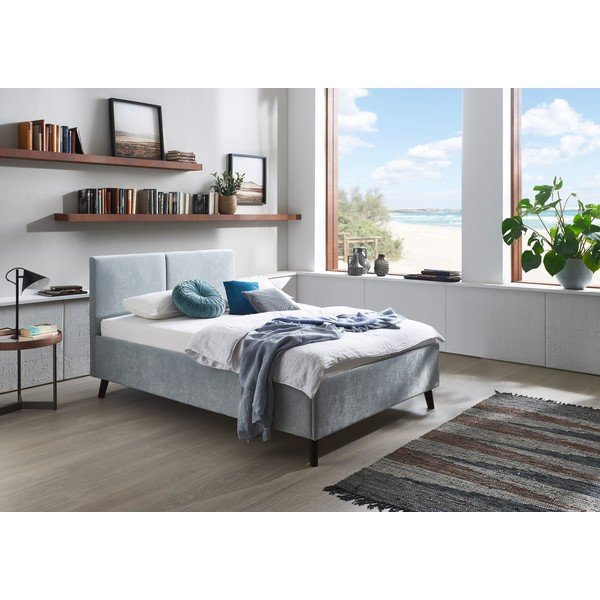 Gaiši zila polsterēta divvietīga gulta ar redelēm 140x200 cm Piano – Meise Möbel-image-1